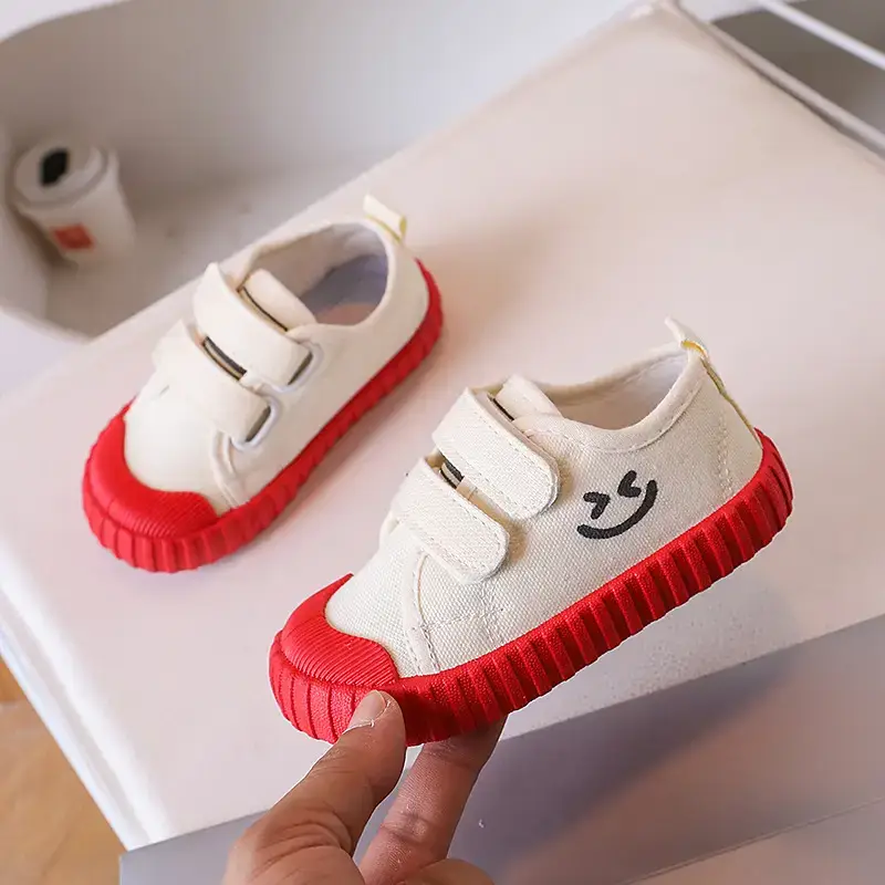 Children's Canvas Velcro Shoes Red Soles Kindergarten Flat
