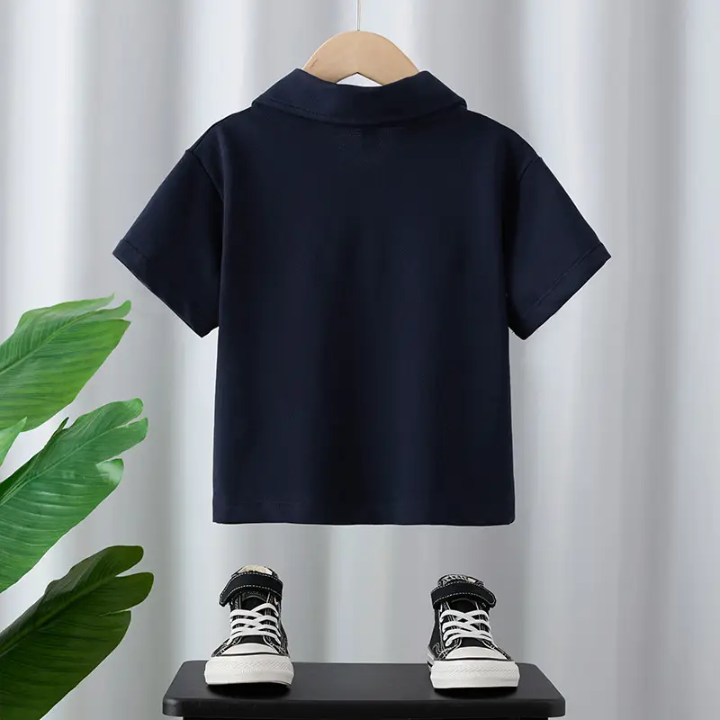 Children's White Cotton Polo Shirt Summer Lapel Baby Embroidered Top - Image 4