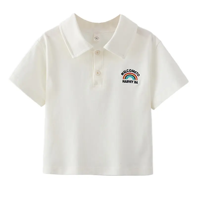 Children's White Cotton Polo Shirt Summer Lapel Baby Embroidered Top - Image 5