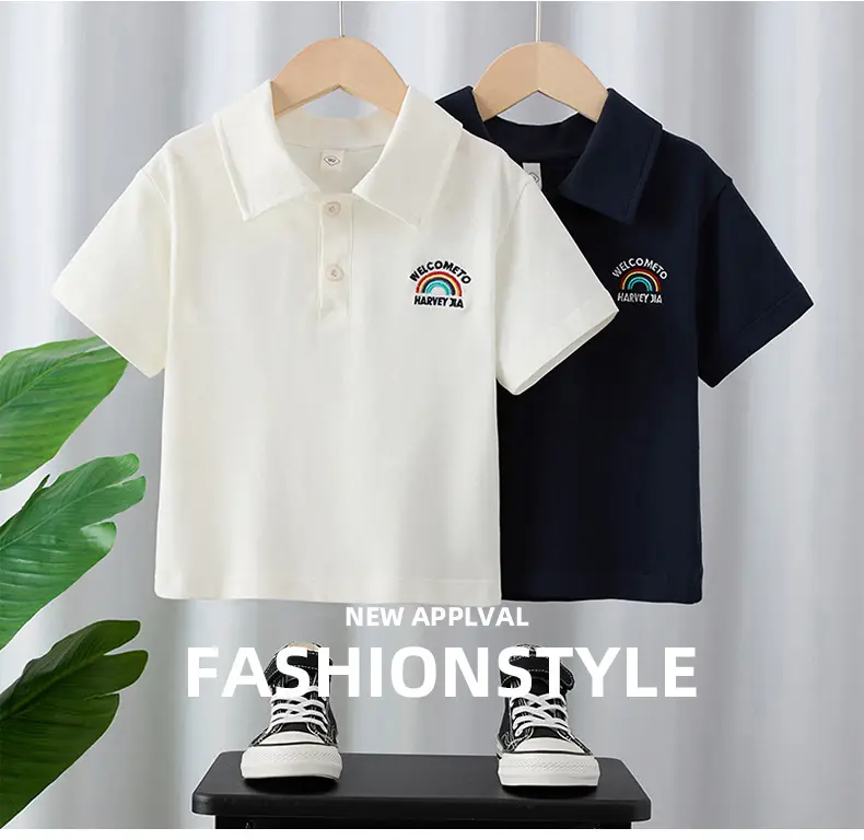 Children's White Cotton Polo Shirt Summer Lapel Baby Embroidered Top β feature 1