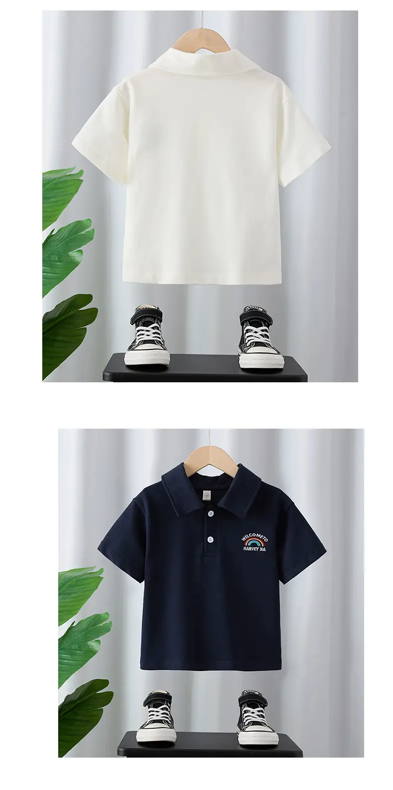 Children's White Cotton Polo Shirt Summer Lapel Baby Embroidered Top β feature 10