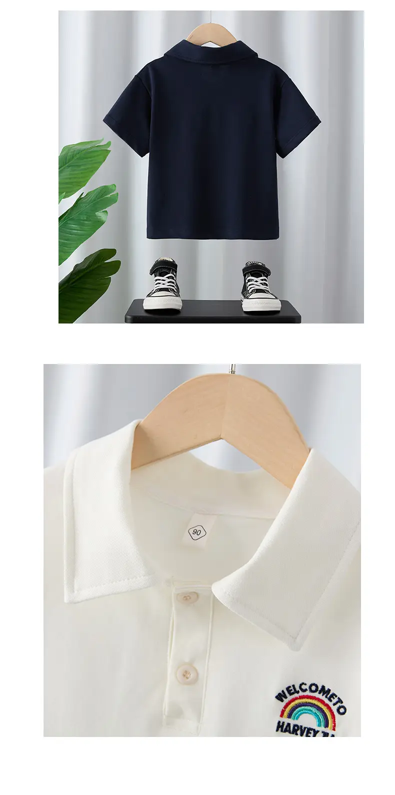 Children's White Cotton Polo Shirt Summer Lapel Baby Embroidered Top β feature 11