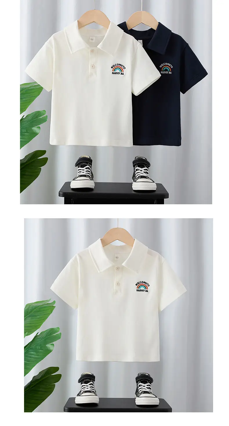 Children's White Cotton Polo Shirt Summer Lapel Baby Embroidered Top β feature 9