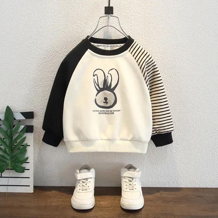 Boys Striped Raglan Sweatshirt White Black Kids Top - Image 3