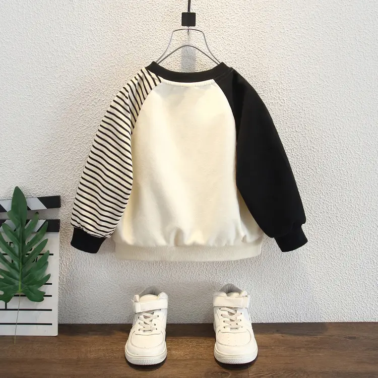Boys Striped Raglan Sweatshirt White Black Kids Top - Image 4