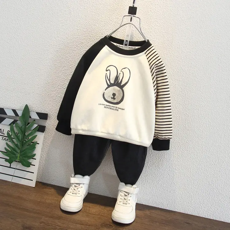 Boys Striped Raglan Sweatshirt White Black Kids Top - Image 5