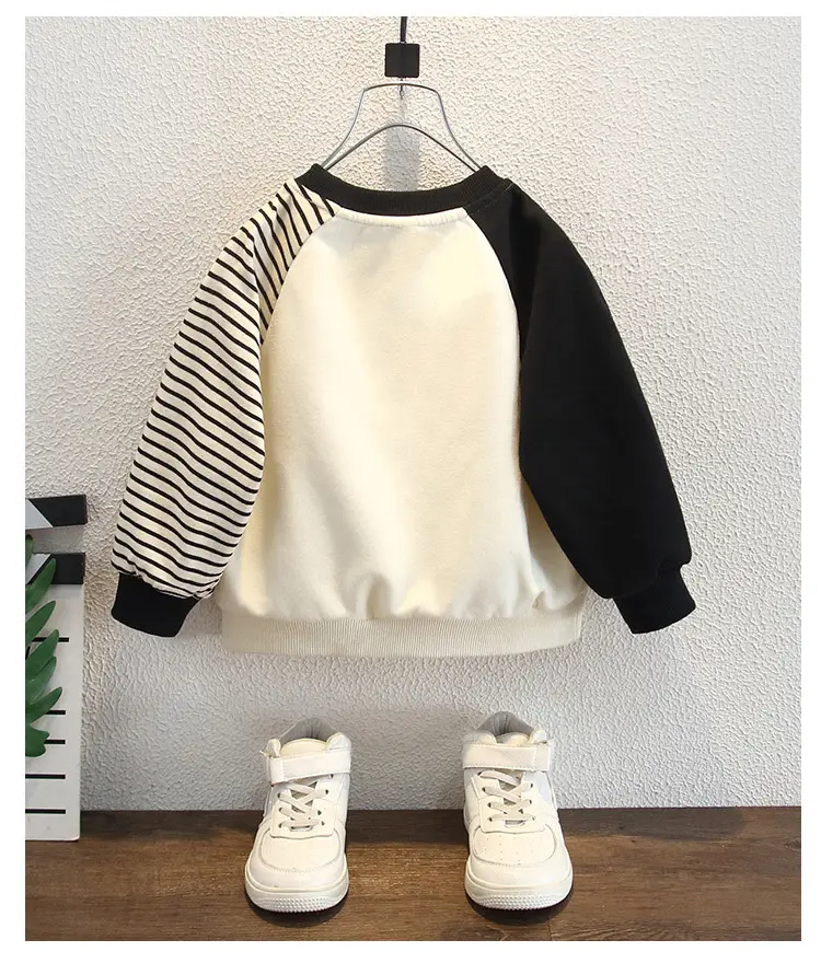 Boys Striped Raglan Sweatshirt White Black Kids Top — feature 10
