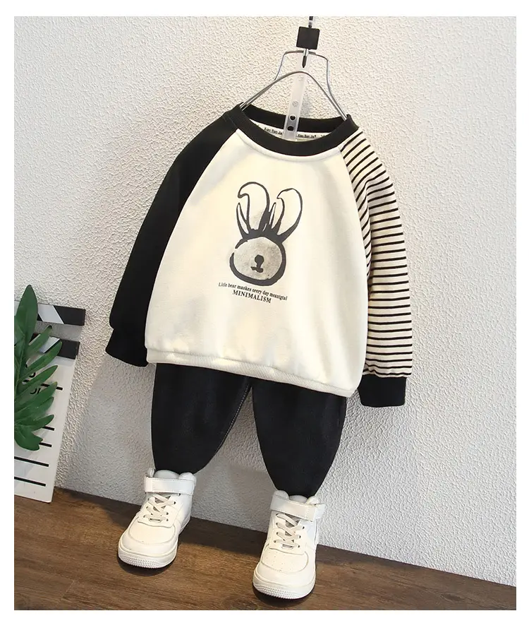 Boys Striped Raglan Sweatshirt White Black Kids Top — feature 7