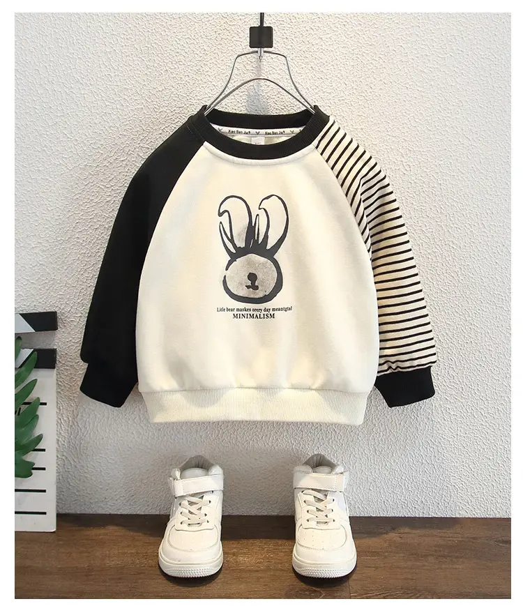 Boys Striped Raglan Sweatshirt White Black Kids Top — feature 9