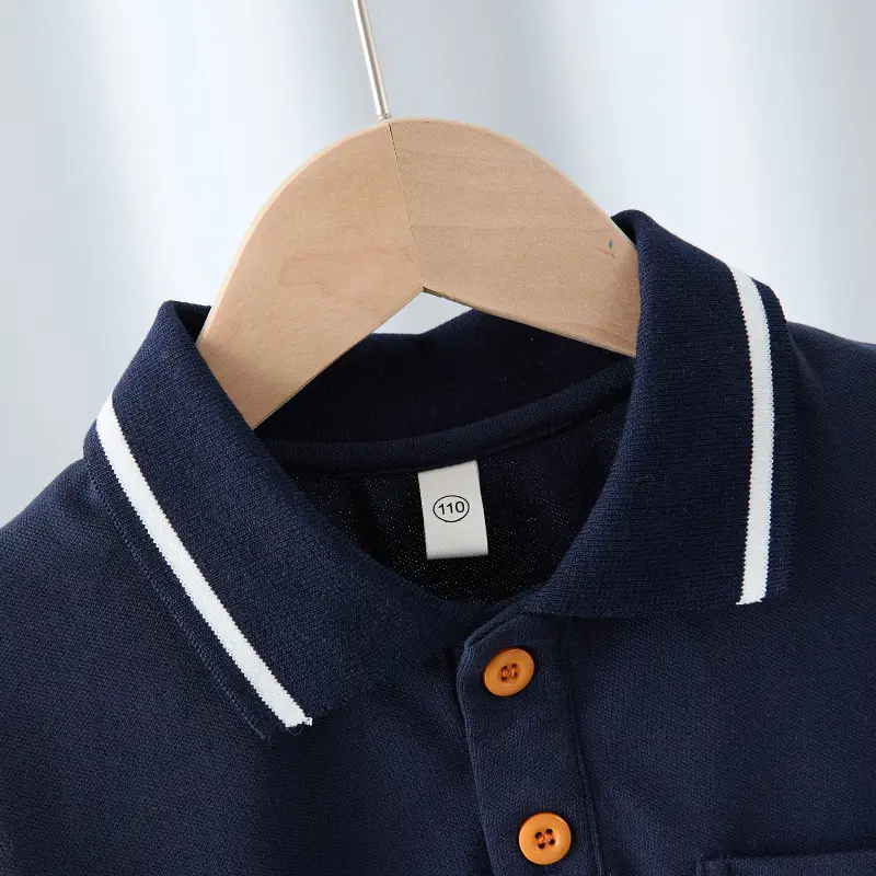 Boy's Navy Polo T-Shirt with White Cross Print - Image 3
