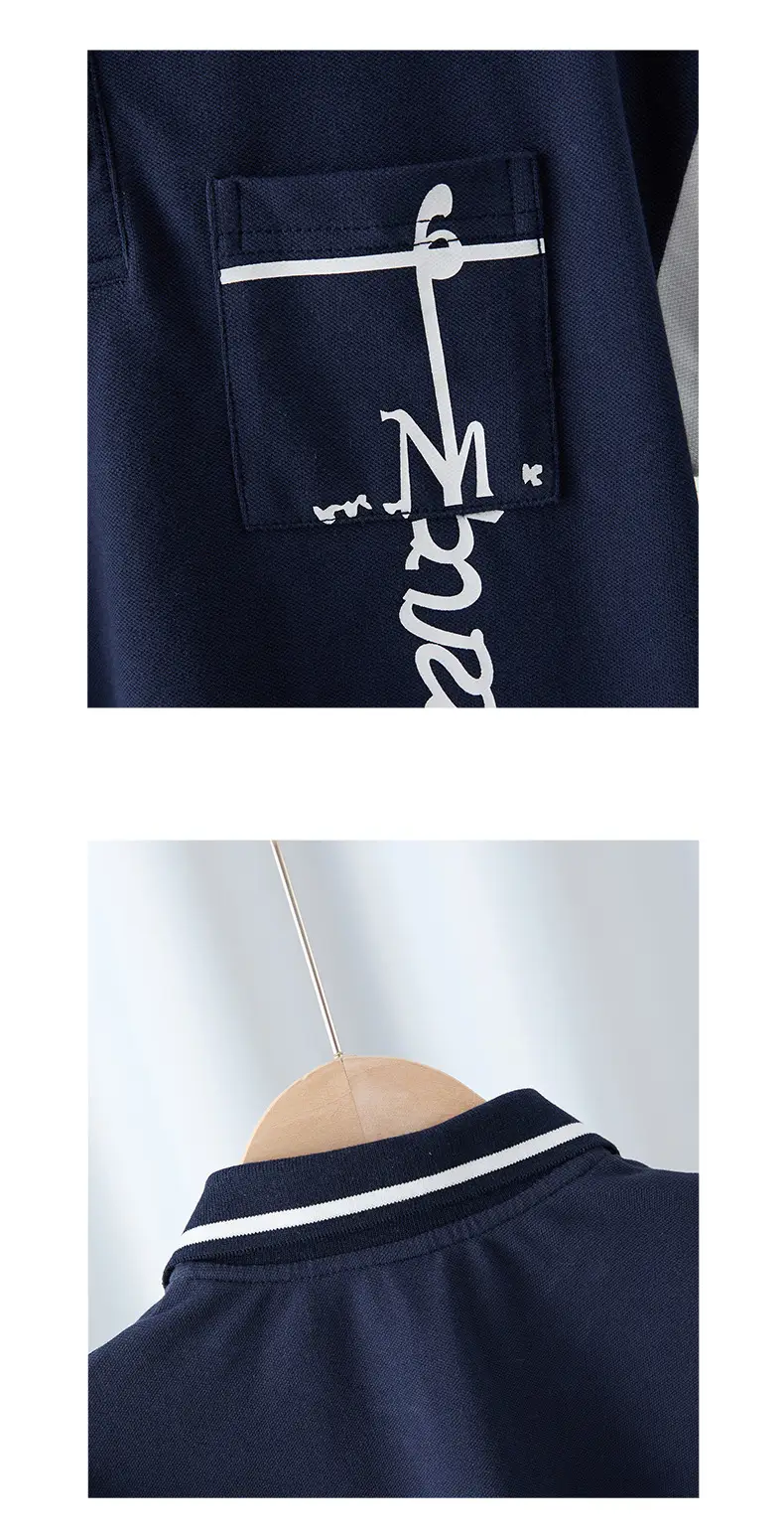 Boy's Navy Polo T-Shirt with White Cross Print — feature 5