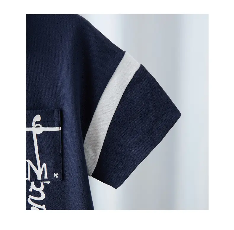 Boy's Navy Polo T-Shirt with White Cross Print — feature 6