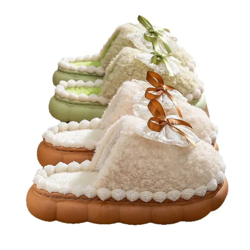 2026 New Autumn and Winter Furry Shoes for Home Indoor Use, Warm Lace-Up Plush Cotton Slippers for Women, Thick-Soled and Non-Slip - Image 9