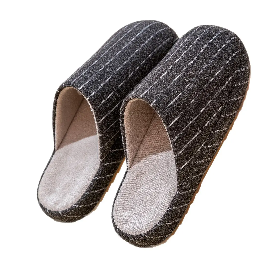 Striped Cotton Slippers for Men's Home Autumn and Winter Couples Indoor Warm Thick-Soled Non-Slip Outer Wear Winter Baotou Cotton Slippers for Women - Image 9