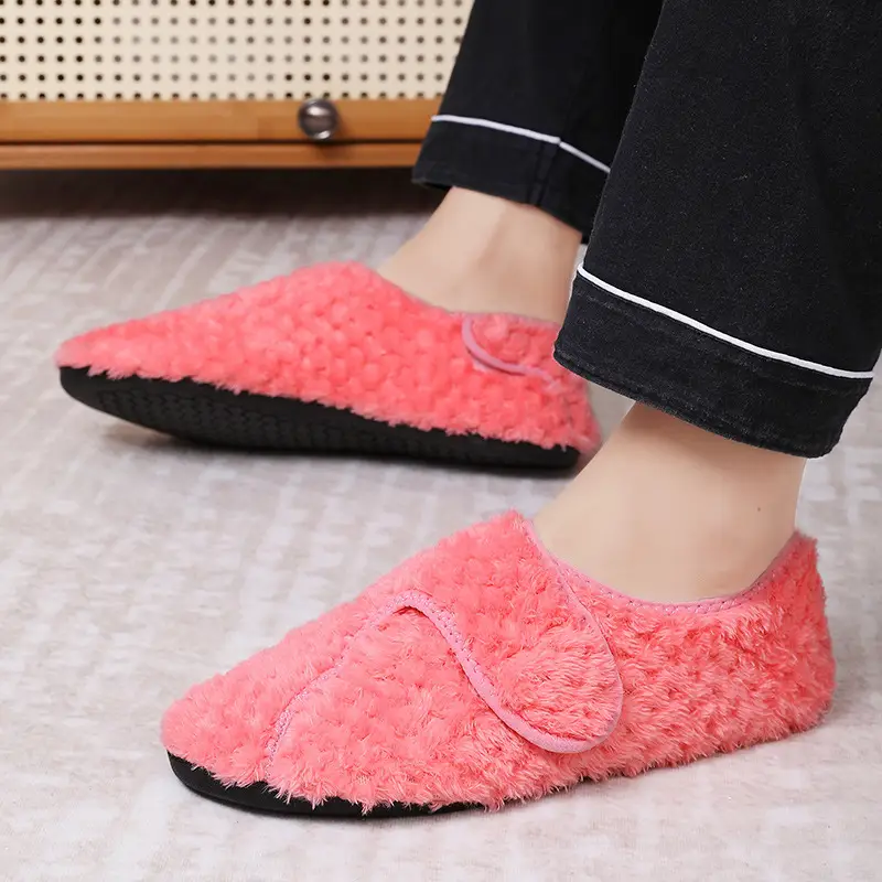 Women Velvet Velcro Slippers Purple Winter Warm