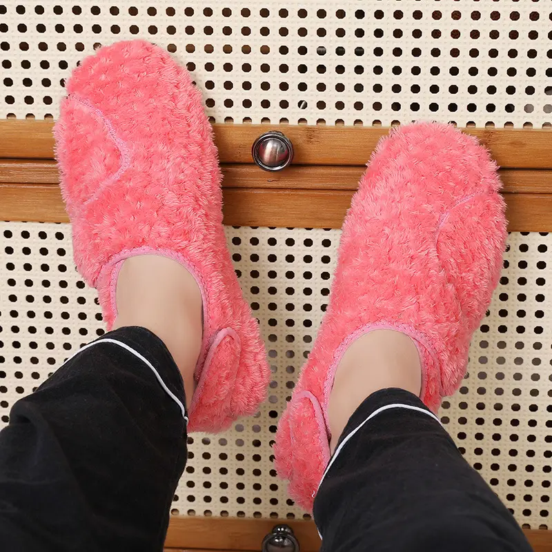 Women Velvet Velcro Slippers Purple Winter Warm
