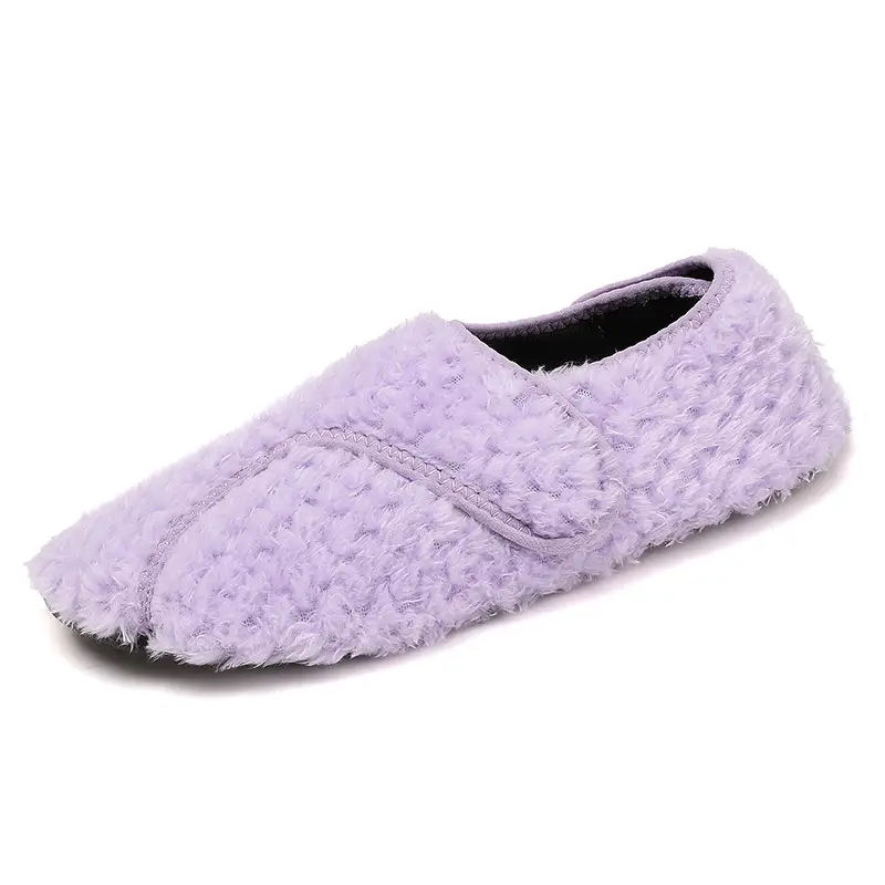 Women Velvet Velcro Slippers Purple Winter Warm