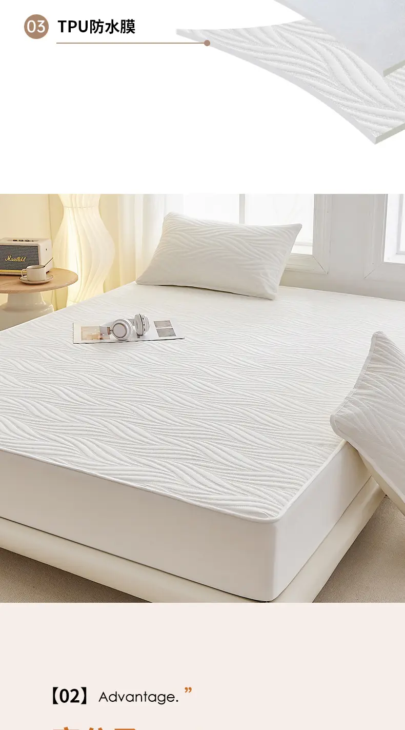 Foreign Trade Class a Washed Cotton Quilted Waterproof Fitted Sheet, Urine Barrier Bed Cover, Mattress Protector, Breathable, Fully Enclosed, Machine Washable Fitted Sheet — feature 6