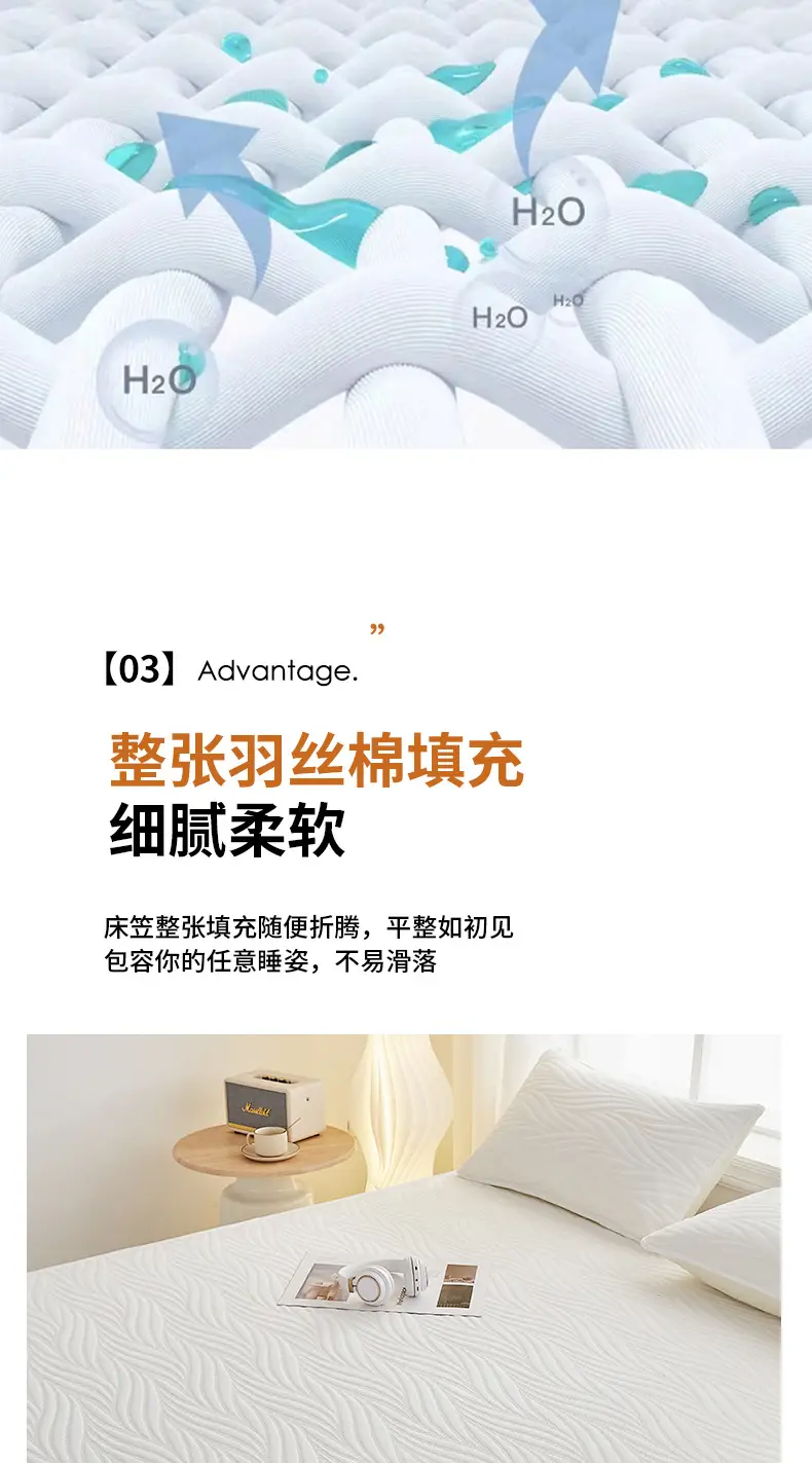 Foreign Trade Class a Washed Cotton Quilted Waterproof Fitted Sheet, Urine Barrier Bed Cover, Mattress Protector, Breathable, Fully Enclosed, Machine Washable Fitted Sheet — feature 9