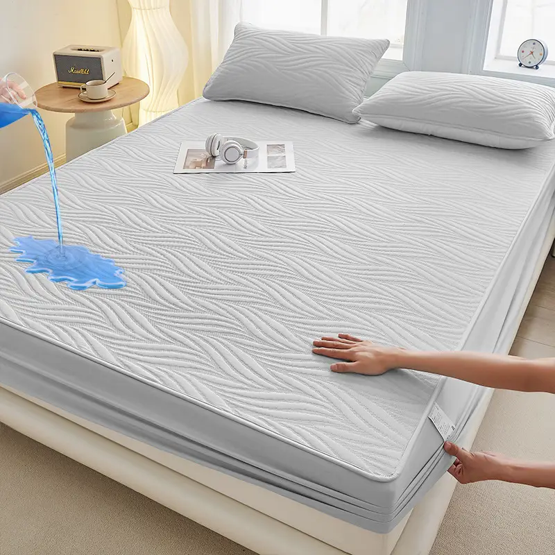 Foreign Trade Class a Washed Cotton Quilted Waterproof Fitted Sheet, Urine Barrier Bed Cover, Mattress Protector, Breathable, Fully Enclosed, Machine Washable Fitted Sheet