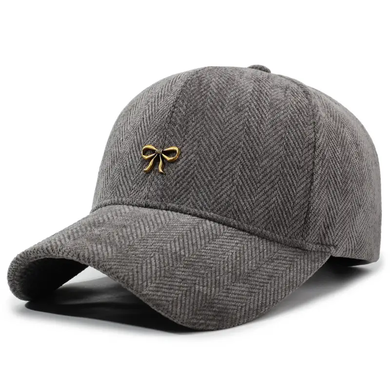 Women's Brown Herringbone Baseball Cap Spring Autumn - Image 2