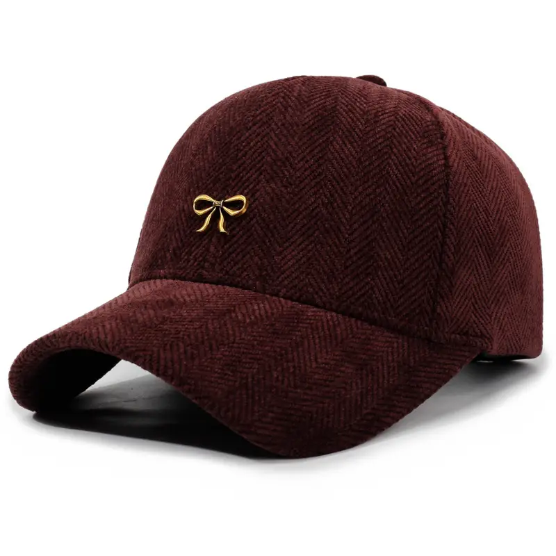 Women's Brown Herringbone Baseball Cap Spring Autumn - Image 5