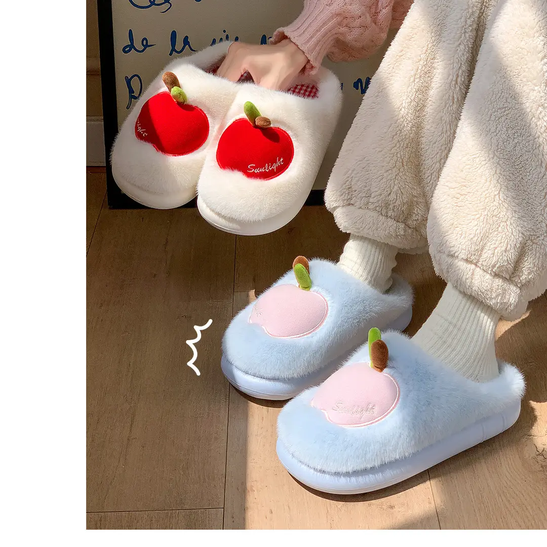 Apple Cotton Slippers for Women, Cute Home Slippers for Autumn and Winter, 2026 New Model, Fleece-Lined, Warm, Thick-Soled, Furry Slippers for Women in Winter — feature 16