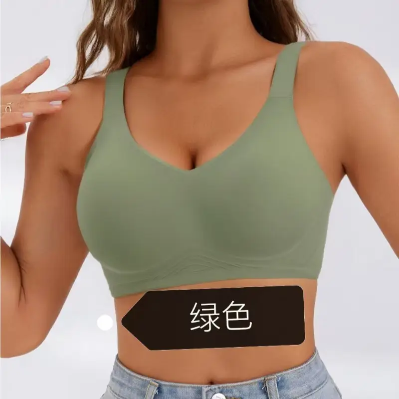 Cross-Border Seamless Underwear for Women with Big Breasts, No Rims, Push-Up Anti-Sagging Thin Sports Foreign Trade Large Size Bra