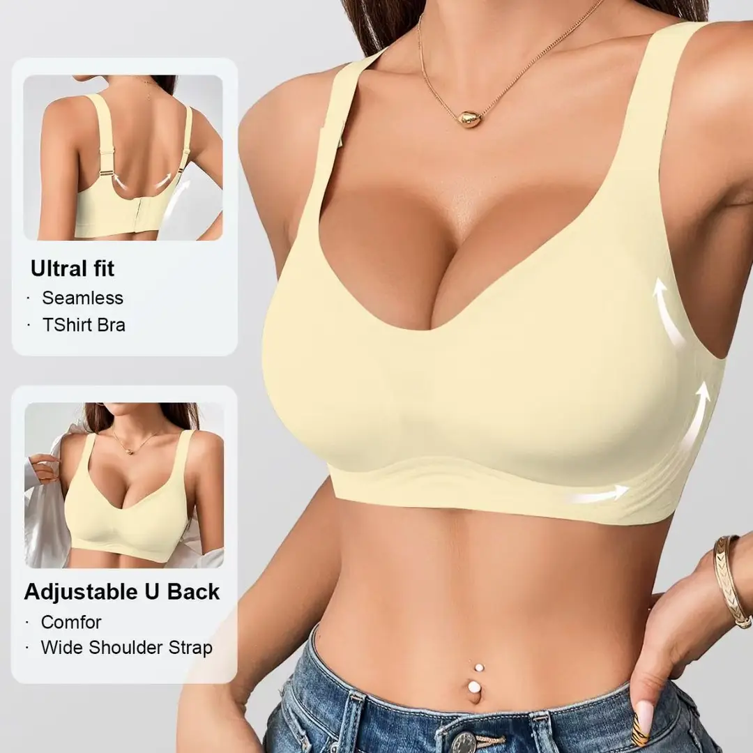 Cross-Border Seamless Underwear for Women with Big Breasts, No Rims, Push-Up Anti-Sagging Thin Sports Foreign Trade Large Size Bra