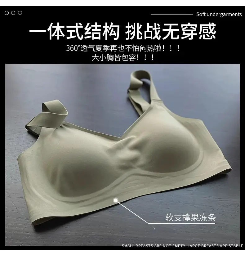 Cross-Border Seamless Underwear for Women with Big Breasts, No Rims, Push-Up Anti-Sagging Thin Sports Foreign Trade Large Size Bra — feature 32