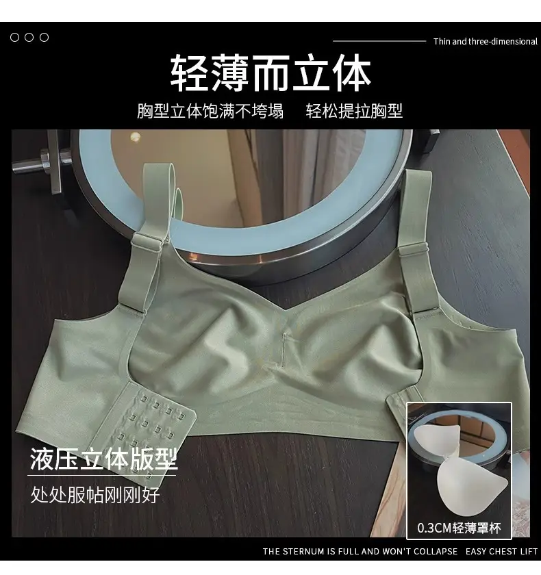 Cross-Border Seamless Underwear for Women with Big Breasts, No Rims, Push-Up Anti-Sagging Thin Sports Foreign Trade Large Size Bra — feature 34