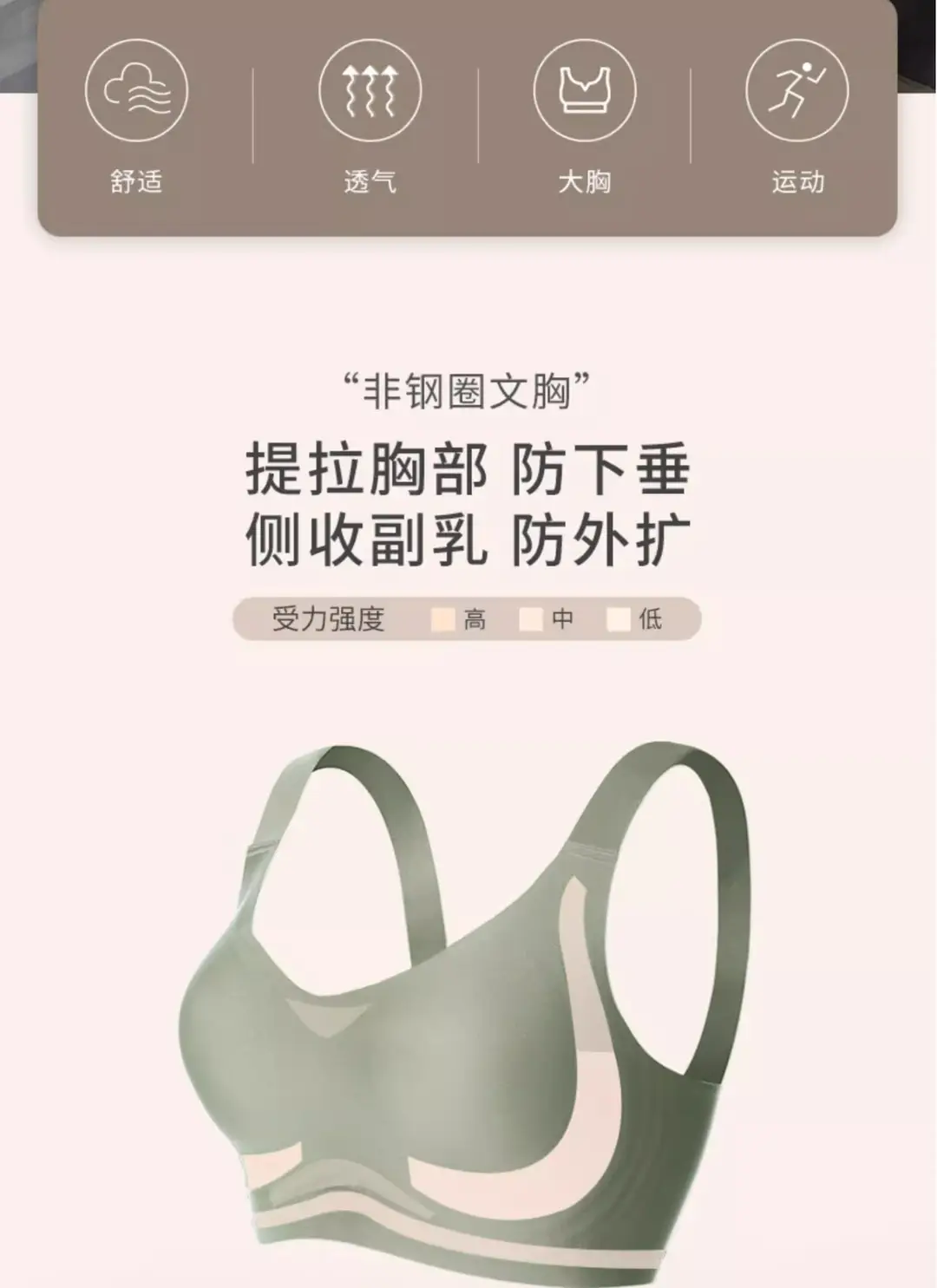 Cross-Border Seamless Underwear for Women with Big Breasts, No Rims, Push-Up Anti-Sagging Thin Sports Foreign Trade Large Size Bra — feature 5