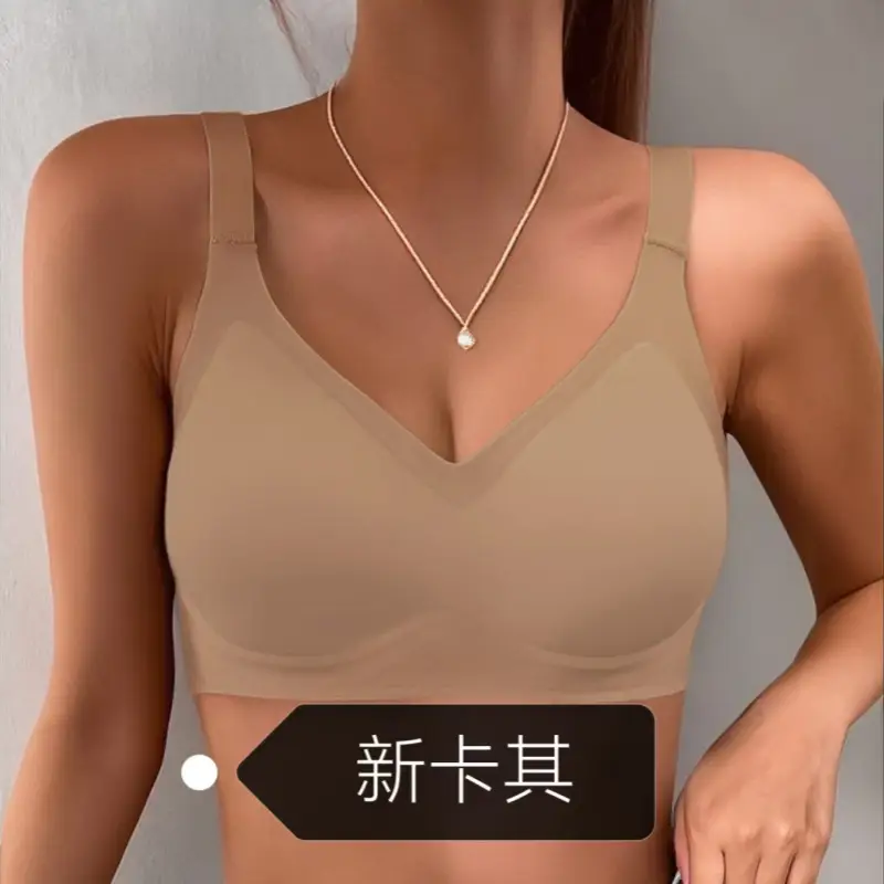 Cross-Border Seamless Underwear for Women with Big Breasts, No Rims, Push-Up Anti-Sagging Thin Sports Foreign Trade Large Size Bra