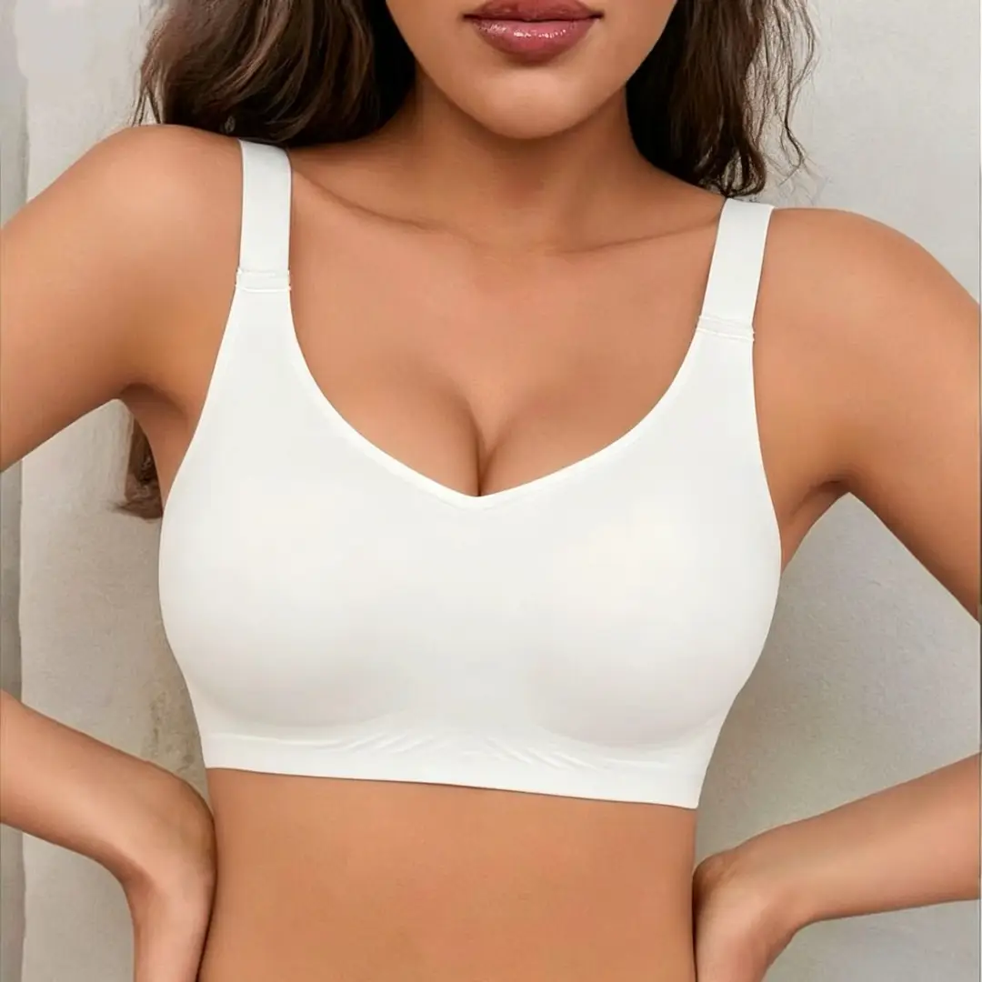 Cross-Border Seamless Underwear for Women with Big Breasts, No Rims, Push-Up Anti-Sagging Thin Sports Foreign Trade Large Size Bra