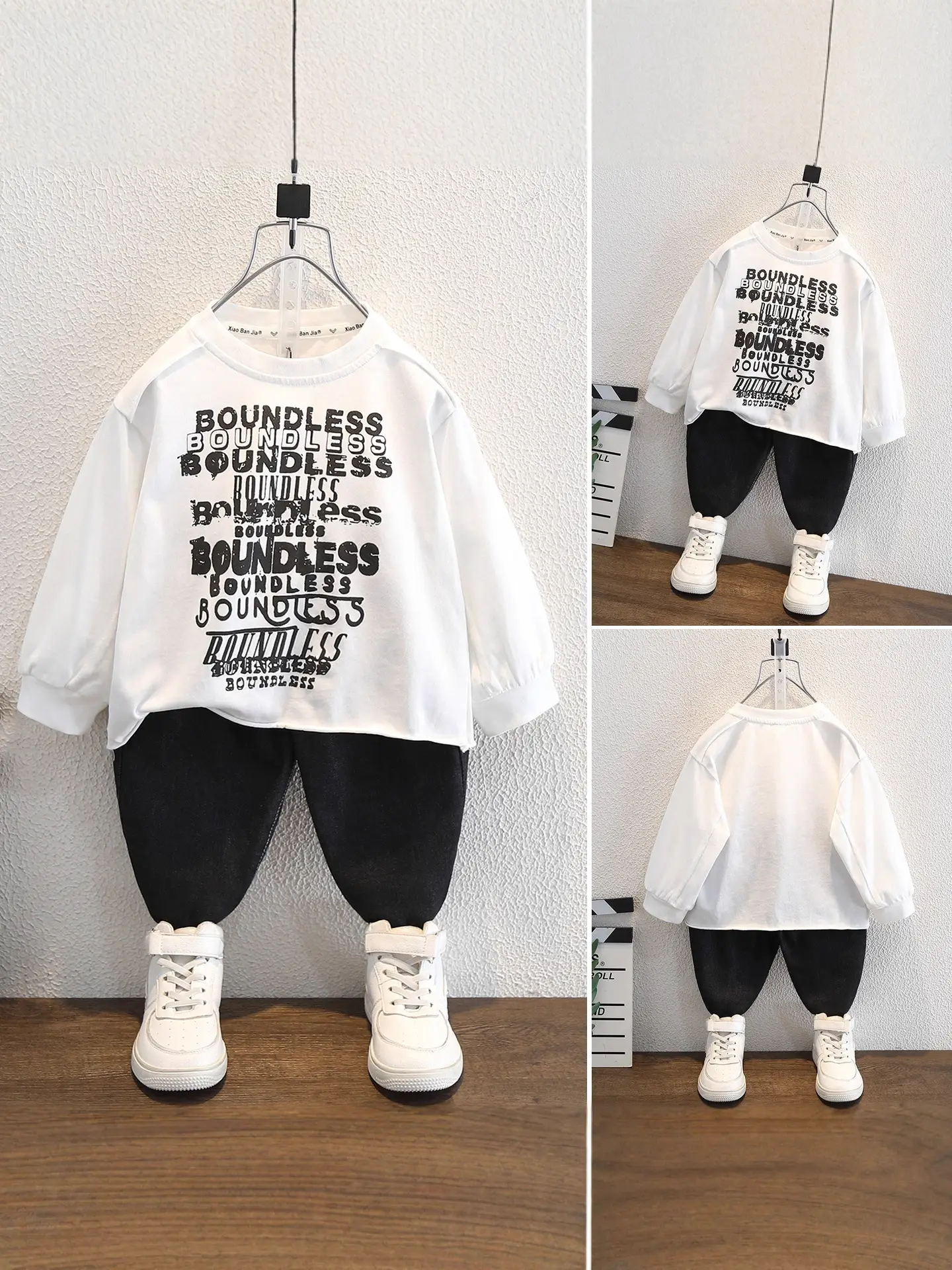 White Long Sleeve Korean Letter Print Kids T-Shirt - Image 3