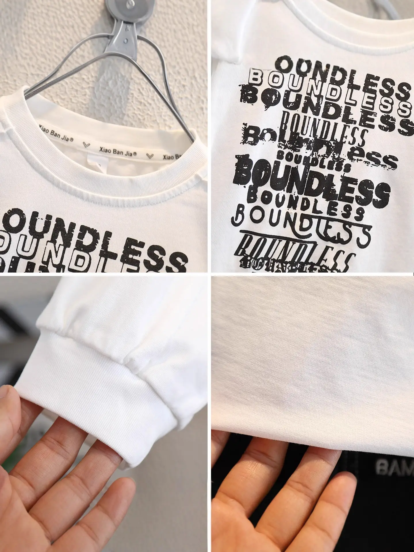 White Long Sleeve Korean Letter Print Kids T-Shirt - Image 4