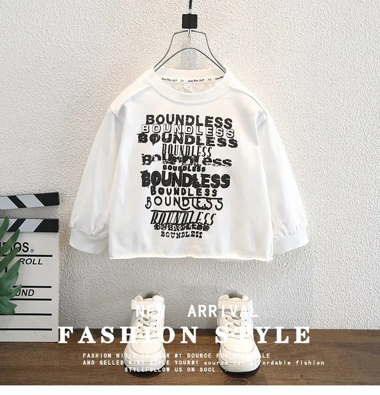 White Long Sleeve Korean Letter Print Kids T-Shirt — feature 1