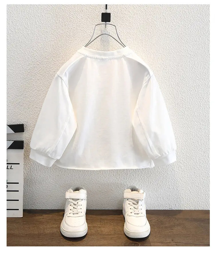 White Long Sleeve Korean Letter Print Kids T-Shirt — feature 10