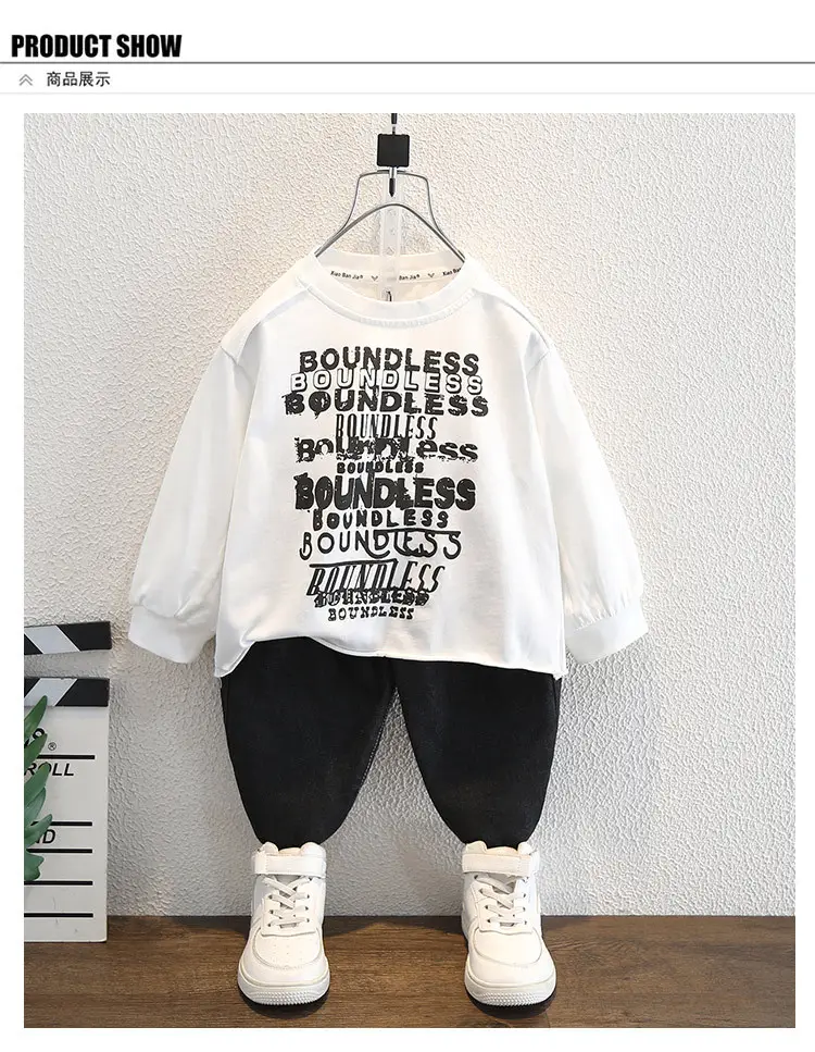 White Long Sleeve Korean Letter Print Kids T-Shirt — feature 6