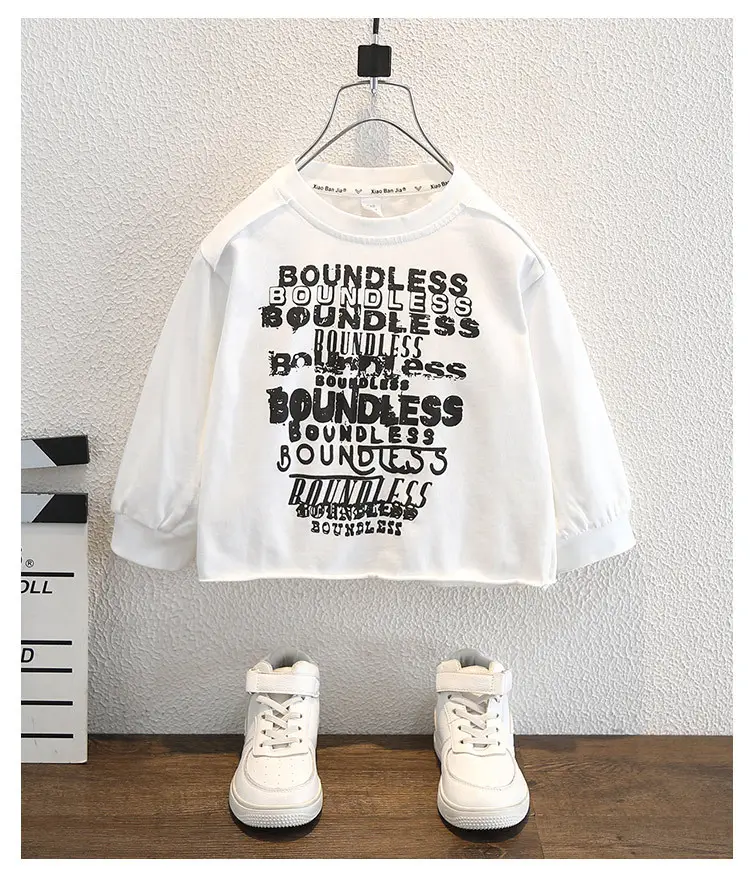White Long Sleeve Korean Letter Print Kids T-Shirt — feature 9