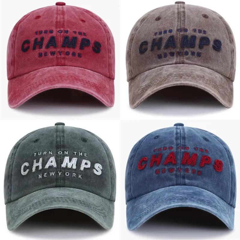 Washed Cotton Baseball Cap with "Champs New York" Embroidery