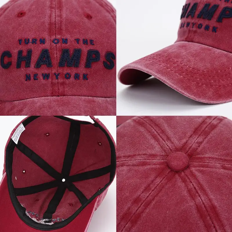 Washed Cotton Baseball Cap with "Champs New York" Embroidery