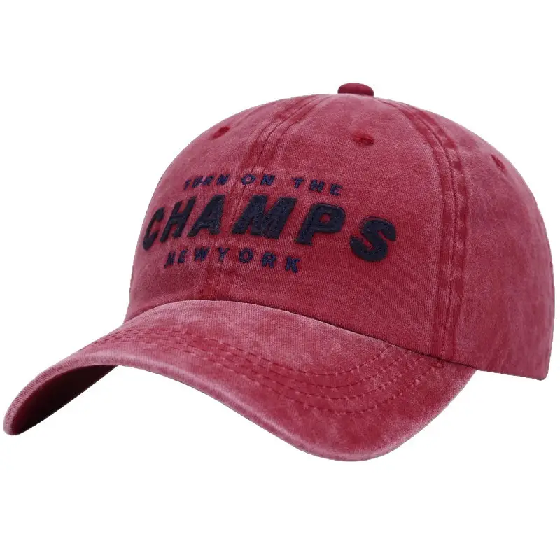 Washed Cotton Baseball Cap with "Champs New York" Embroidery