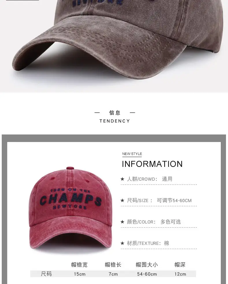 Washed Cotton Baseball Cap with "Champs New York" Embroidery — feature 3
