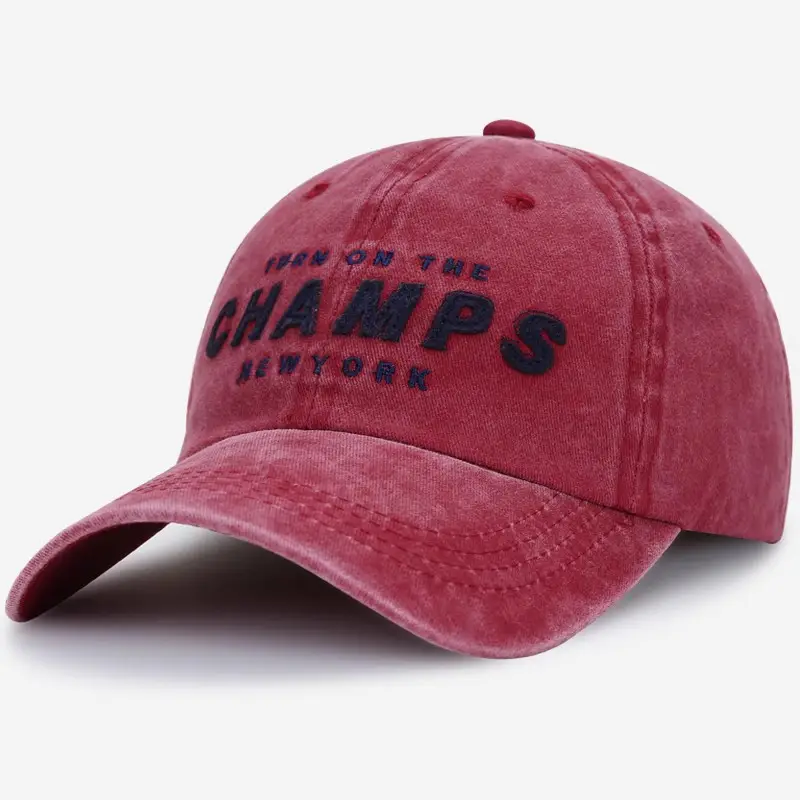 Washed Cotton Baseball Cap with "Champs New York" Embroidery