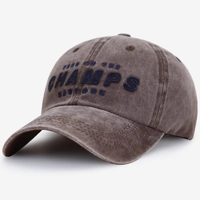 Washed Cotton Baseball Cap with "Champs New York" Embroidery
