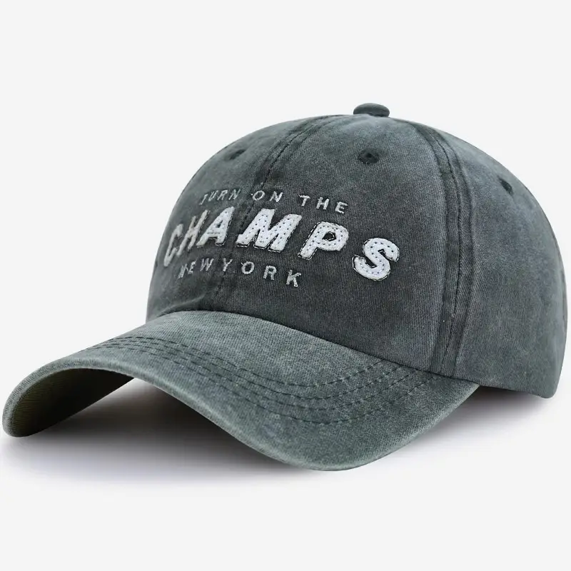 Washed Cotton Baseball Cap with "Champs New York" Embroidery