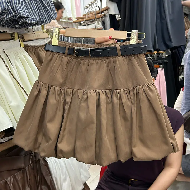 Women Korean Retro Belt Skirt Coffee Color 2026 - Image 4