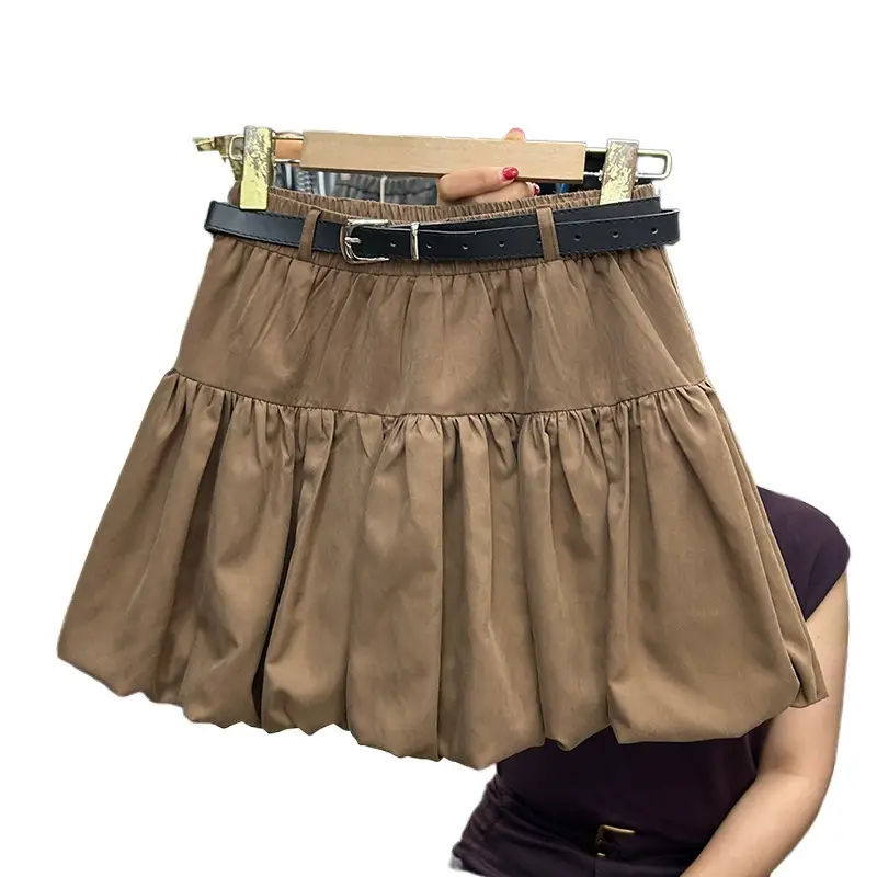Women Korean Retro Belt Skirt Coffee Color 2026 - Image 6