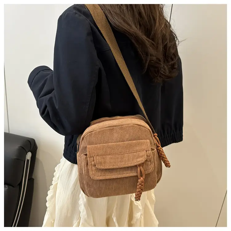 Women's Brown Corded Shoulder Bag for Commute — feature 13